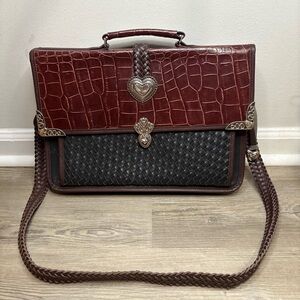 Vintage 1990s Brighton Croc Embossed Briefcase Organizer Crossbody